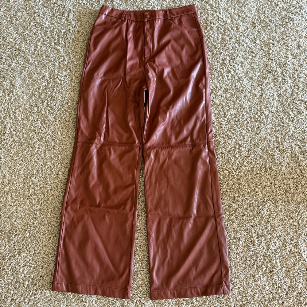 SHEIN Tan Faux Leather Pants